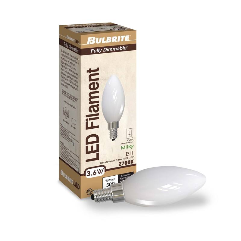 Bulbrite Pack of (4) Dimmable Milky Finish B11 Candelabra (E12) LED Bulb