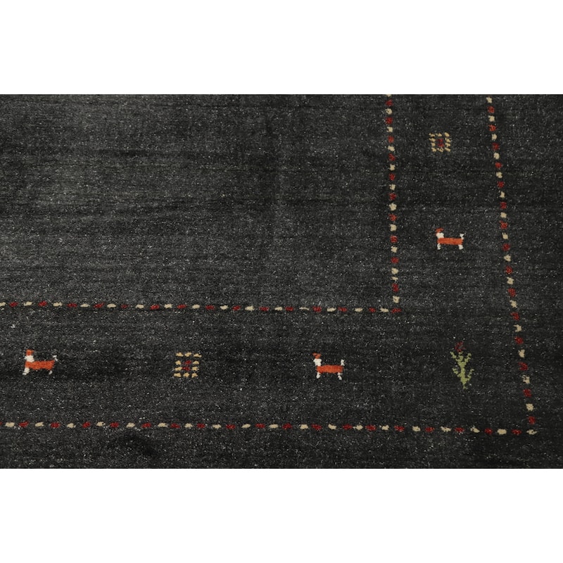 Hand Knotted Oriental 100% Wool Carpet Tribal Animal Pictorial Greys & Charcoal Gabbeh Area Rug - 8' 1'' X 7' 11''