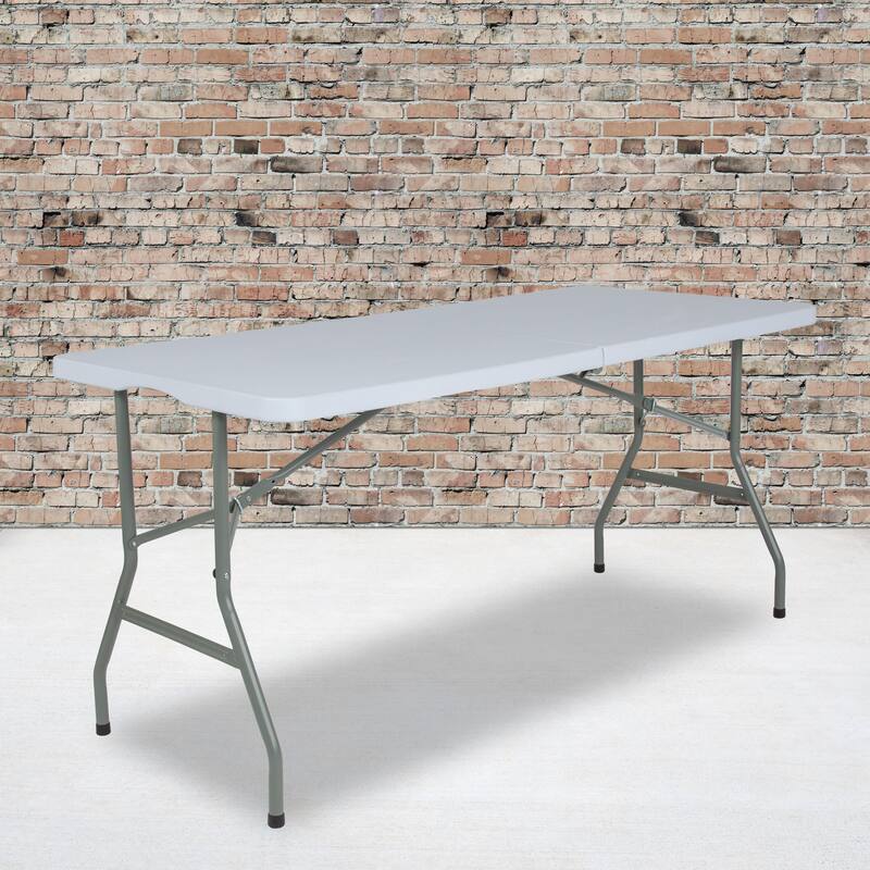 4.97-Foot Bi-Fold Plastic Folding Table with Handle - Event Table - White