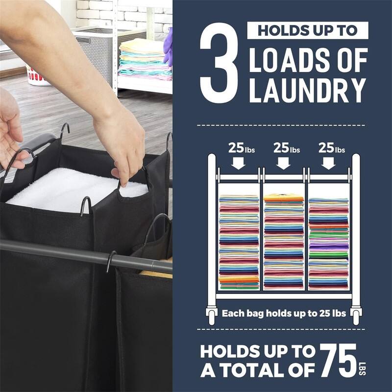 Laundry Sorter 3 Section, 3 Bag Laundry Hamper