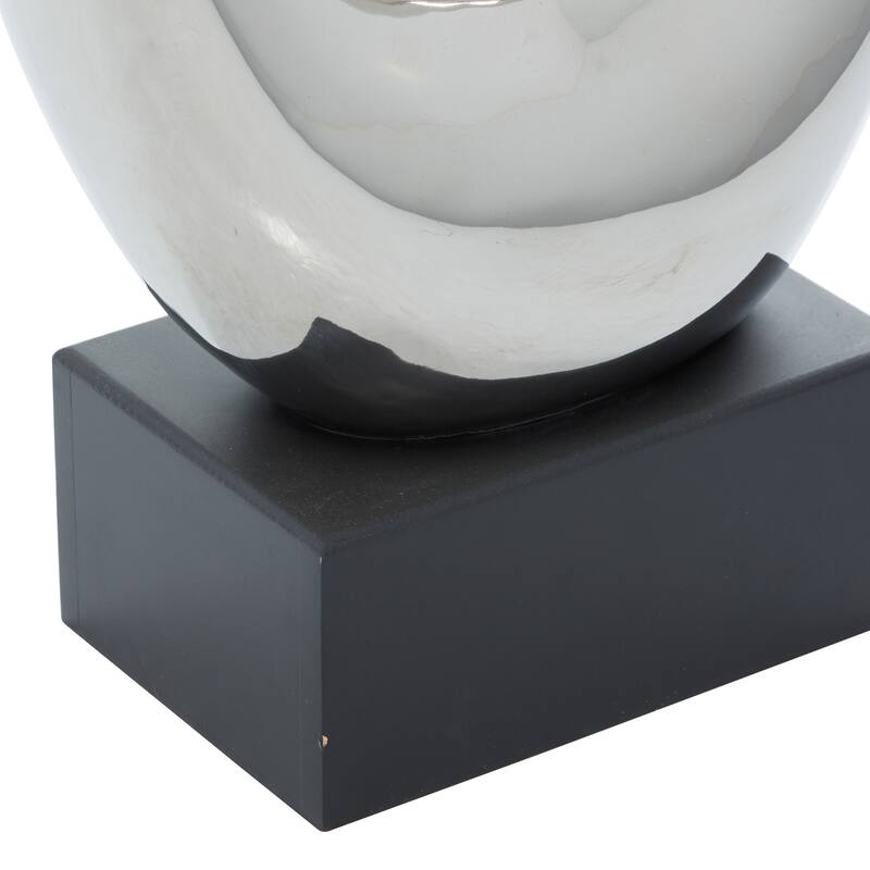 Sleek Ceramic Swirl Abstract Sculpture with Black Wooden Base - Silver or White