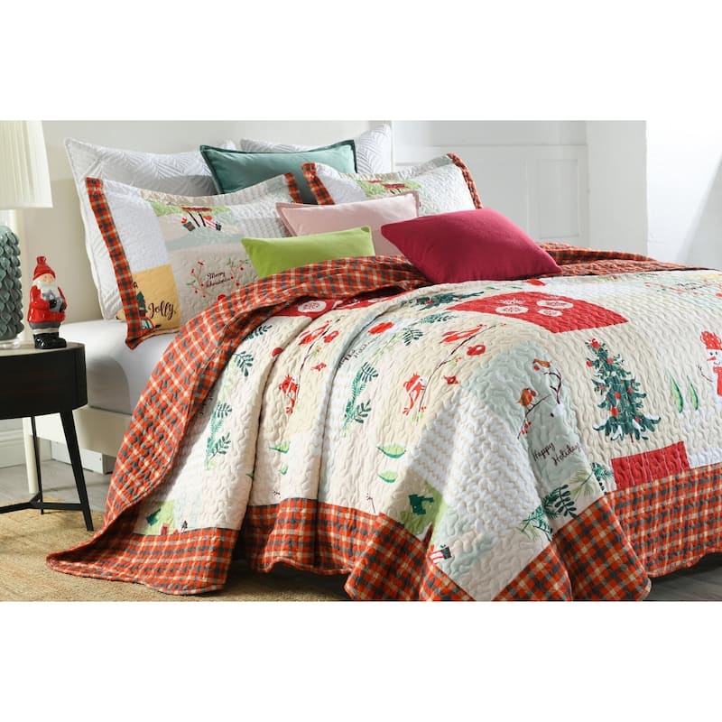 MarCielo Christmas Quilt Set King B022, 1 Quilt 2 Pillow Shams