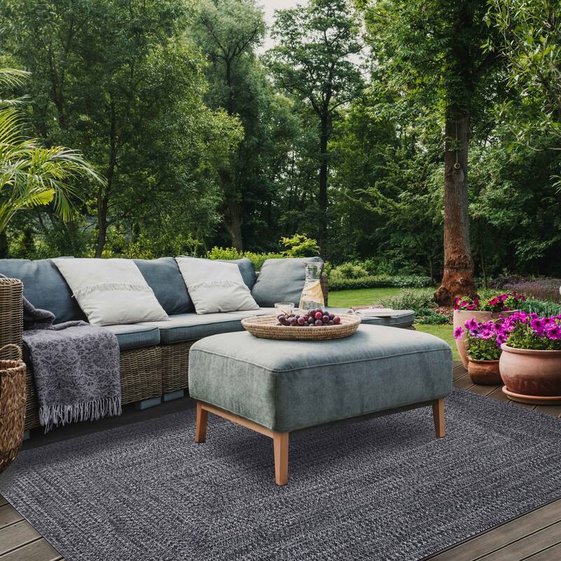 Superior Modern Rustic Bohemian Reversible Multi-Tone Braided Indoor Outdoor Area Rug - 4' X 6' - Charcoal-White