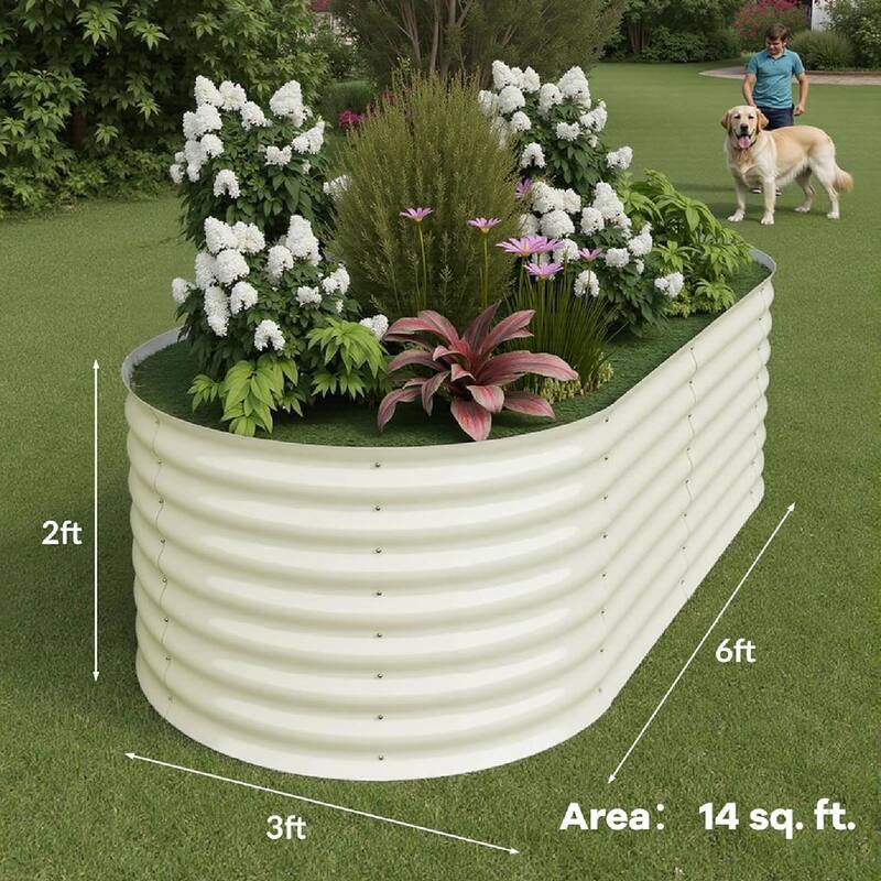 6x3x2ft 2Pcs Galvanized Raised Garden Bed Planter Boxes Outdoor, Off-White for Vegetables, Fruits, Flowers, Herbs - N/A