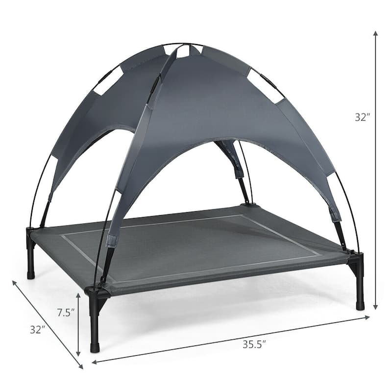 Portable Elevated Outdoor Pet Bed with Removable Canopy Shade - 35.5" x 32" x 34" (L x W x H)