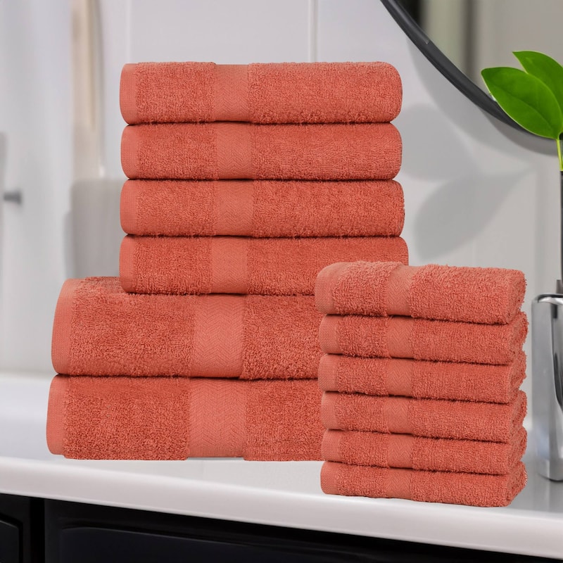 Superior Franklin Cotton Lightweight 12-Piece Assorted Towel Set - Coral