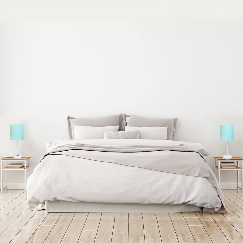 19.5 in. White Finish Table Lamp with Blue Shade, Durable Stick Lamp for End/Side Tables, Set of 2