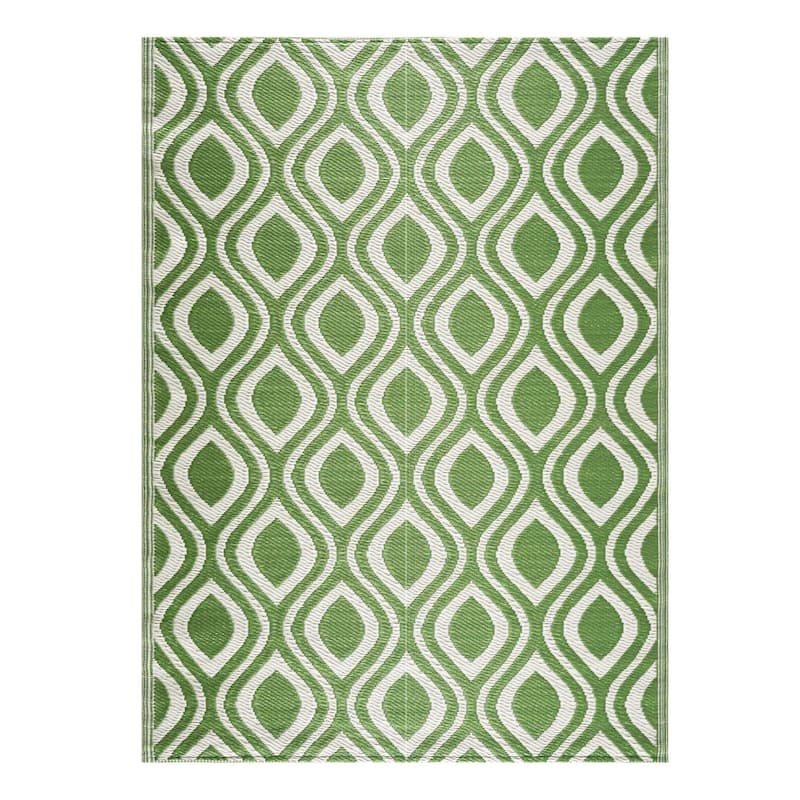 Playa Rug Outdoor Recycled Reversible Plastic Folded Mat/Rug Venice Collection Lightweight & Weather, Water and UV Resistant - 2'4''x6' - Green&Crème