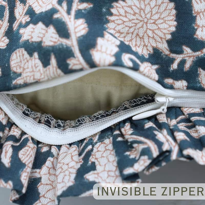 Fabdivine Handmade Block Print Floral Frill Both Side Soft Boho Pure Linen Pillow Cover