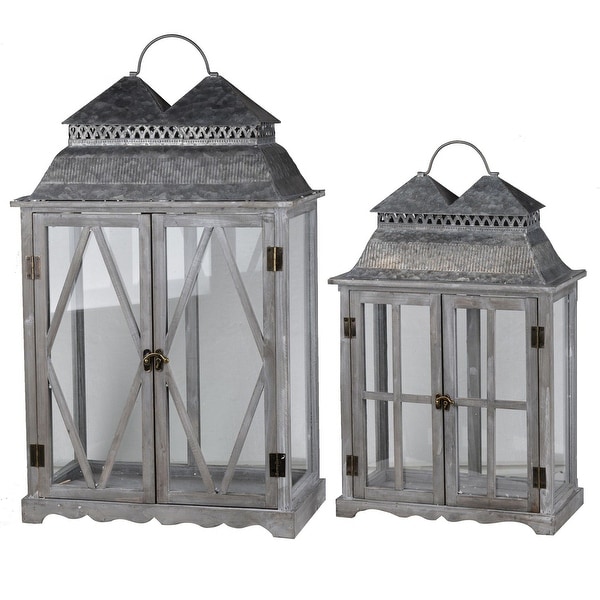 Set of 2 Antique Silver Classic Scape Lanterns 28.25" - N/A