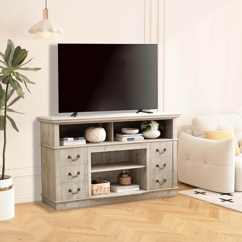 Roomfitters Traditional TV Media Stand, Farmhouse Rustic Entertainment Console, Up to 65" TV, Open and Closed Storage Space