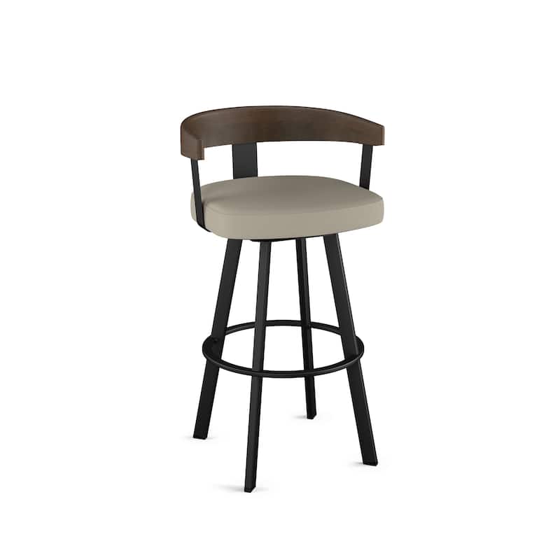 Amisco Lars Swivel Counter and Bar Stool - Black Metal / Greige Faux Leather - Counter Height