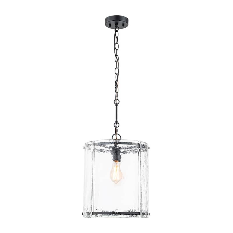 12.6''W Modern 1-Light Water Rippled Glass Pendant - 14.6in - Black