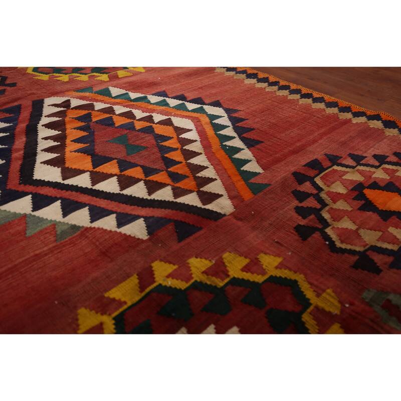 Kilim Qashqai Persian Vintage Area Rug Hand-Woven Orange Wool Carpet - 4'11"x 6'8"