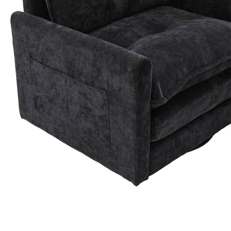 Swivel Barrel Chair - Mid Century Modern Chair, Thick Padded Arm Chair with Solid Metal Base, Comfortable Single Sofa Chair
