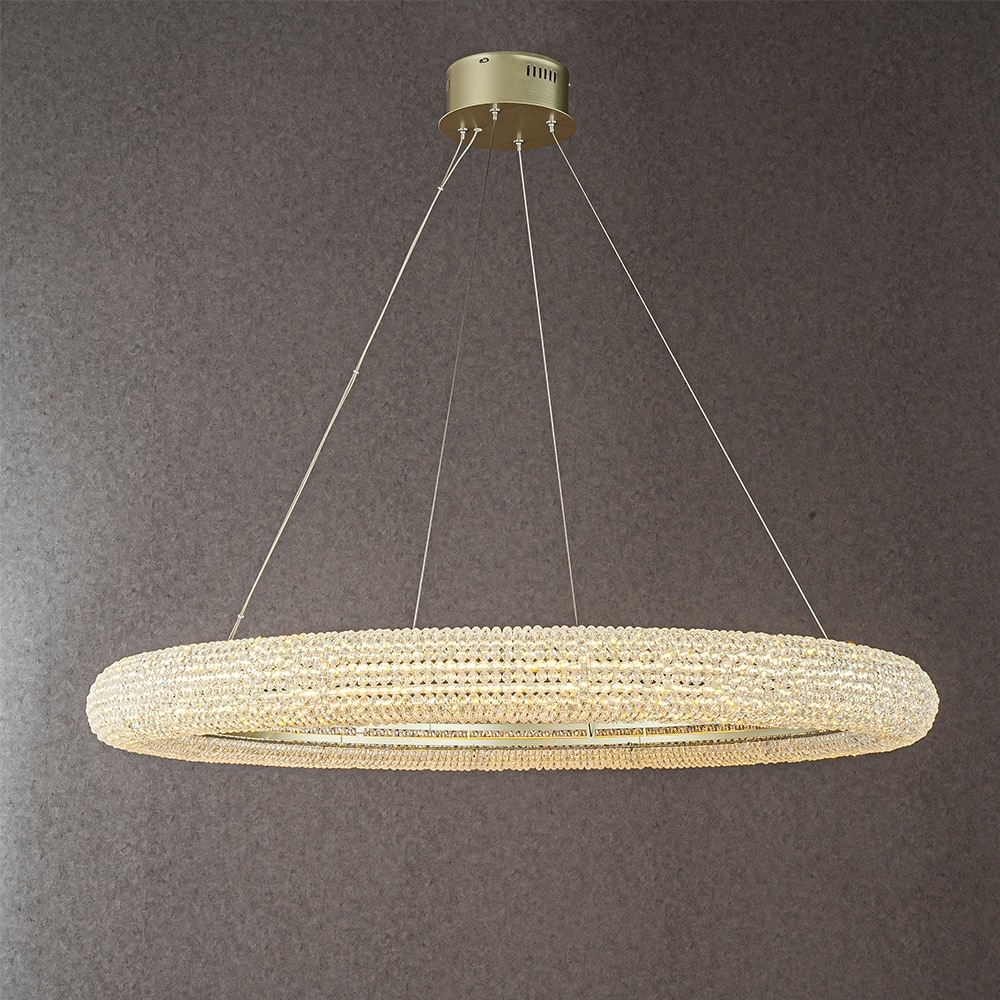 CraftHome 41'' Modern Silver Round Intergrated LED Crystal Chandelier Dimmable Glam Light For Dining Room Living Room - W41''