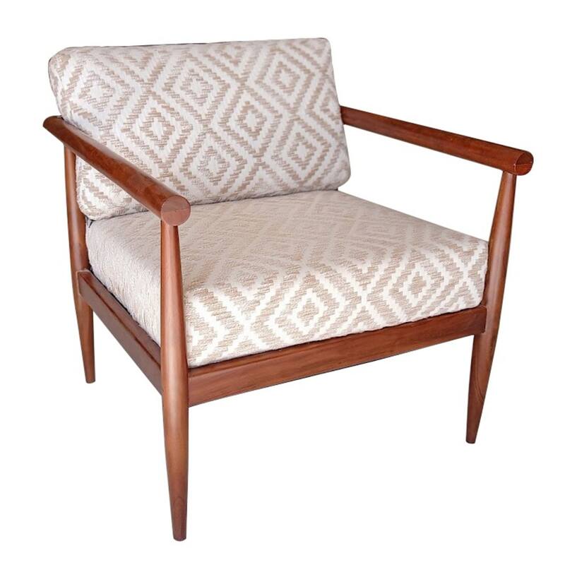 28" Beige and Natural Cotton Geometric Arm Chair - 28.00