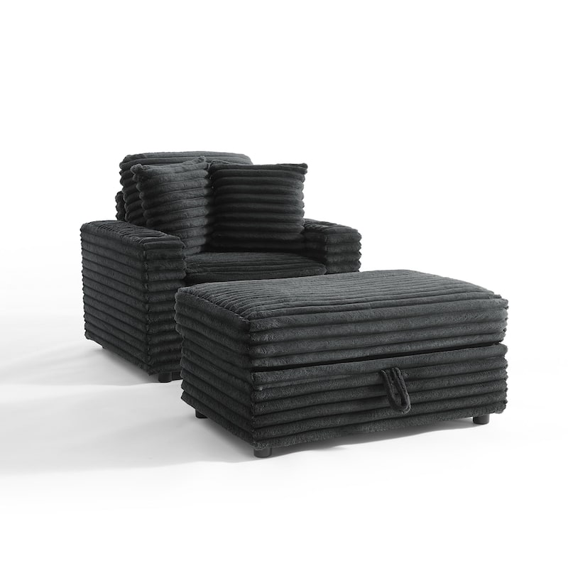 Modern Oversize Plush Corduroy Accent Chair Chaise Lounge with Storage Ottoman