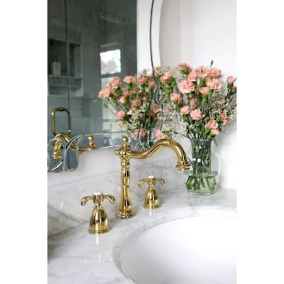 French Country 8 in. Widespread Bathroom Faucet in Polished Brass