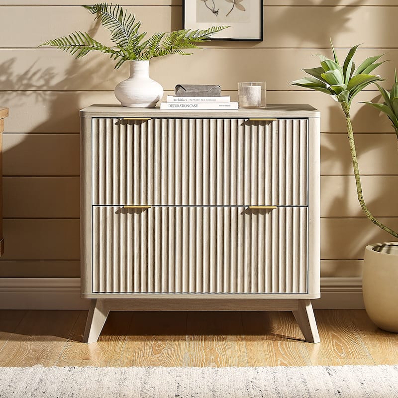 Modern Fluted 2 Drawer Lateral File Cabinet, Office Storage Cabinet