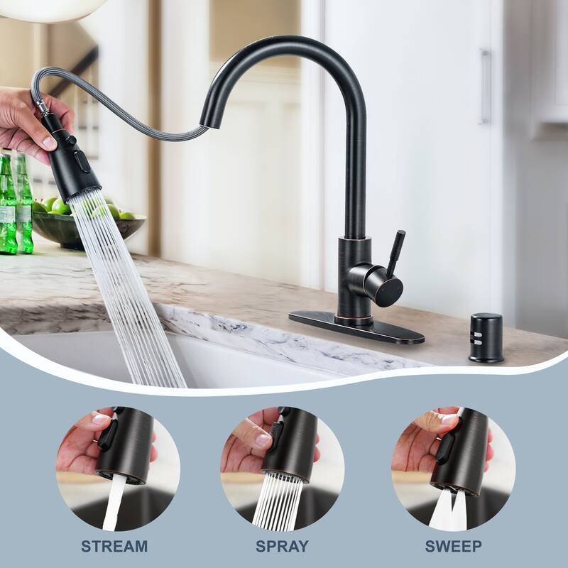 WOWOW Pull Down Sprayer Kitchen Faucet with Dishwasher Air Gap