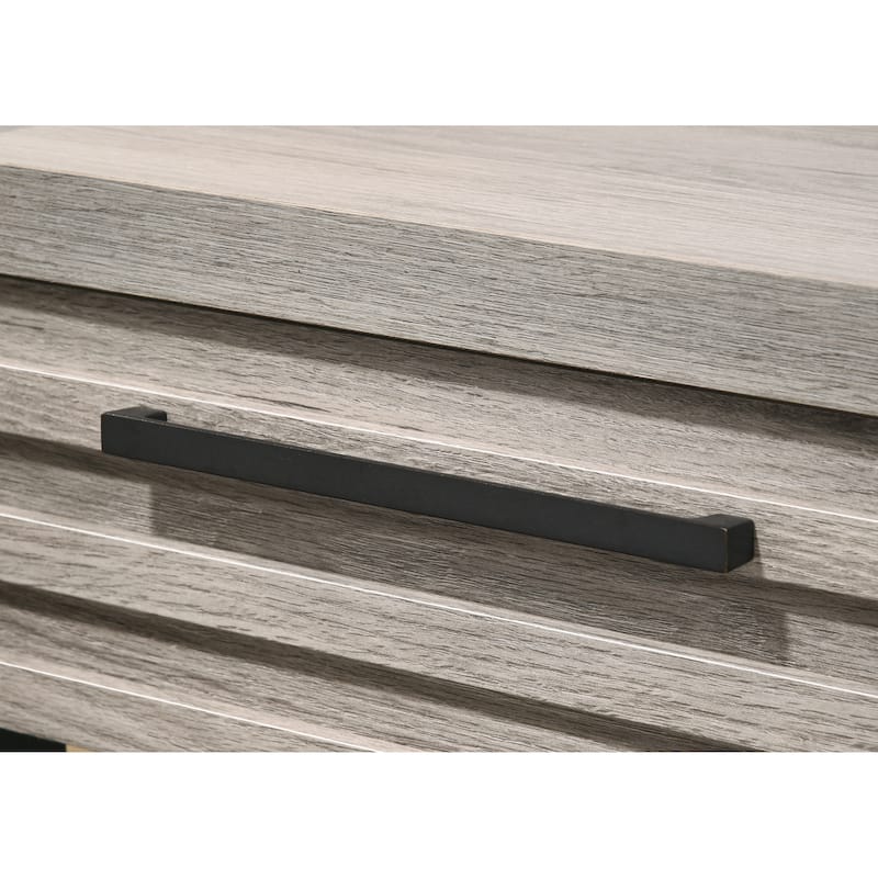 Roundhill Furniture Alvear Upholstered Wood Panel Bed, Dresser, Mirror, and 2 Nightstands, Weathered Gray