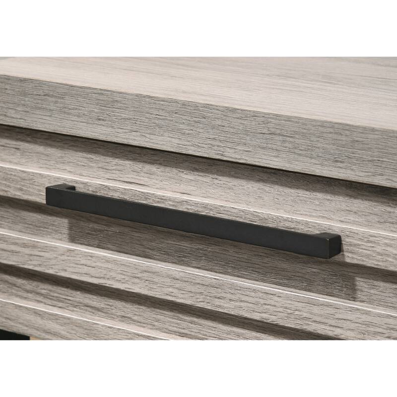 Roundhill Furniture Alvear Upholstered Wood Panel Bed, Dresser, Mirror, and Nightstand, Weathered Gray