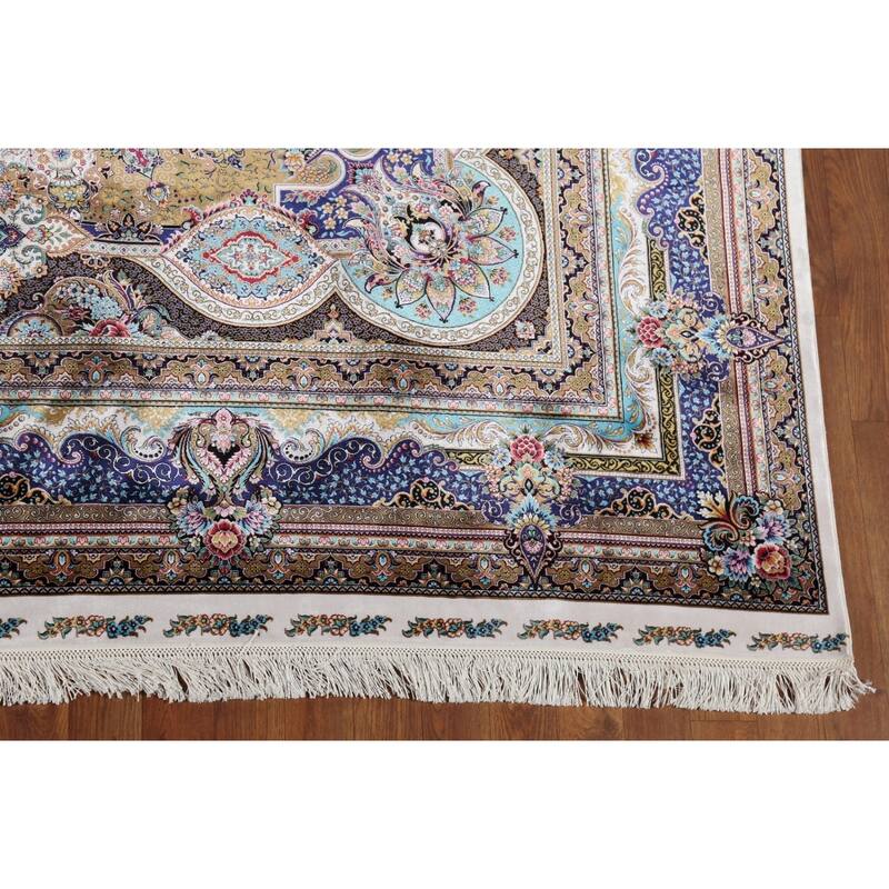 Victorian Style Qum Turkish Area Rug Beige Machine Made Carpet - 7'8" x 11'1"