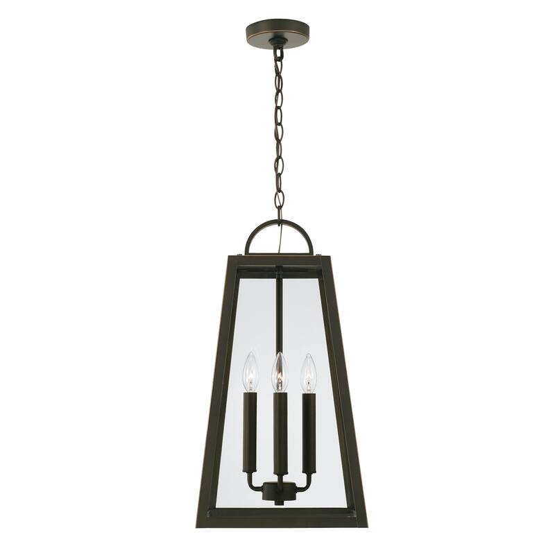 Leighton 12" 4-light Outdoor Hanging Lantern Pendant w/ Clear Glass