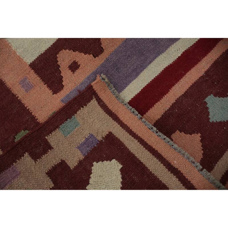 Hand Woven Oriental 100% Wool Carpet Southwestern Tribal Multi-Colored Kilim Runner Rug - 12' 10'' X 3' 3''