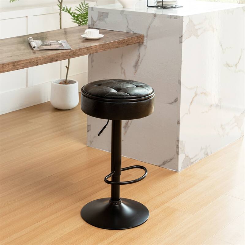 Round Storage Bar Stool Set of 2,Height Adjustable with Metal Frame