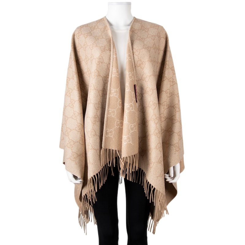 Gucci GG Cashmere Lamé Cape - Beige + Tan