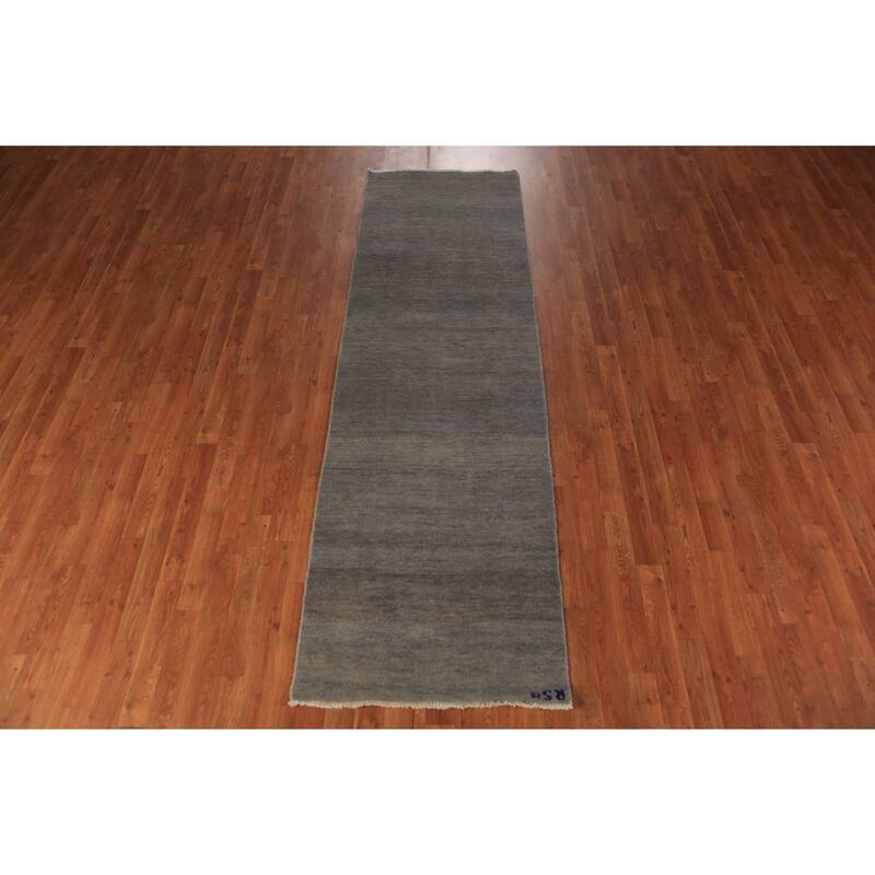Gray Gabbeh Oriental Runner Rug Hand-Knotted Wool Carpet - 2'8" x 9'1"