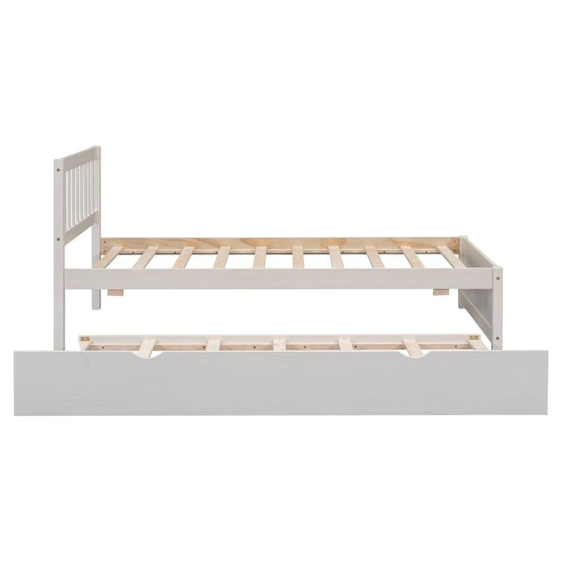Wooden Twin Size Platform Bed Frame with Trundle