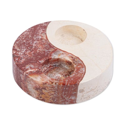 Novica Handmade Yin And Yang Marble Tealight Holder