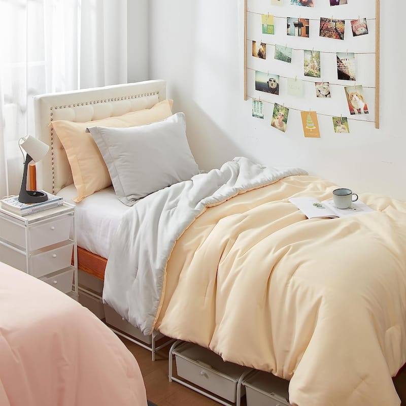 Dorm Haul® - Cozy College Comforter Set - Twin XL Reversible Bedding - Shortbread and Antarctica Gray
