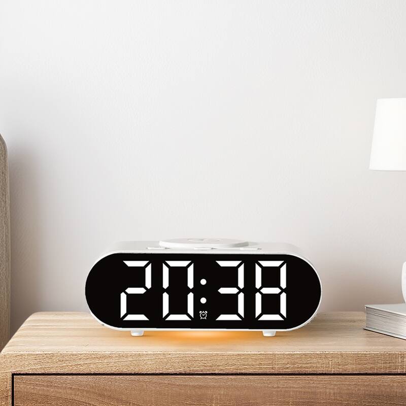 Oval Alarm Clock with Nightlight, Dimmable, 12/24H,USB Port, Wireless Charging, Decorate for Bedroom 7.1 x 3.1 x 2.4 inch