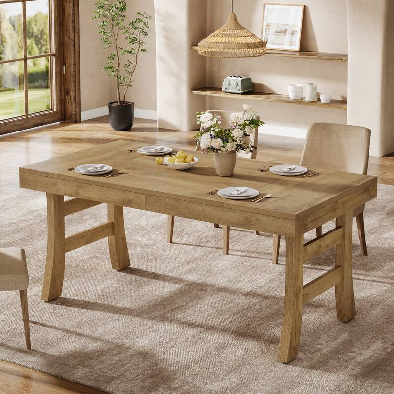 63 Inches Rectangular Farmhouse Dining Table for 4-6 People - 63" W x 31.5" D x 29.5" H - Light Brown