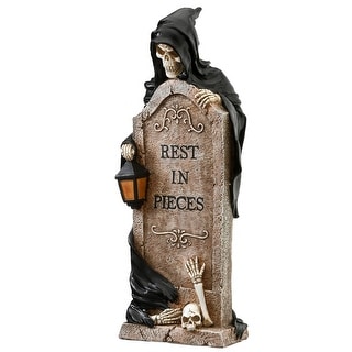 National Tree Company Halloween Skeleton Grim Reaper Standing with a Gravestone Decoration, 16 Inches