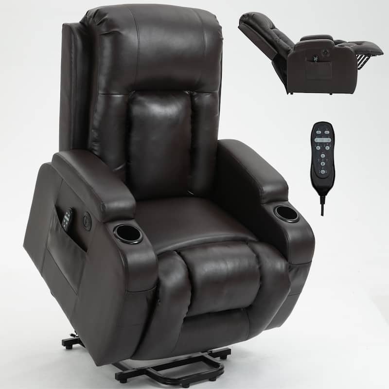 Black Power Lift Recliner with Vibration Massage, Lumbar Heat, USB Port, and Cup Holders for Senior Comfort