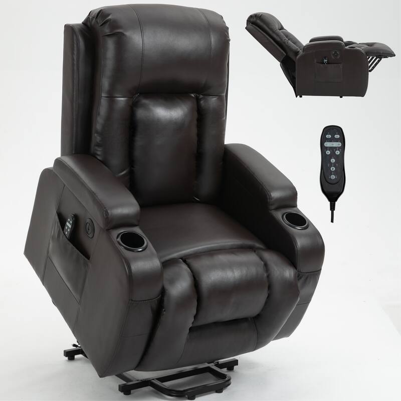 Infinite Position Power Recliner Chair with Heat & Massage, Lift Recliner Chairs with USB Charging Port & Cup Holders