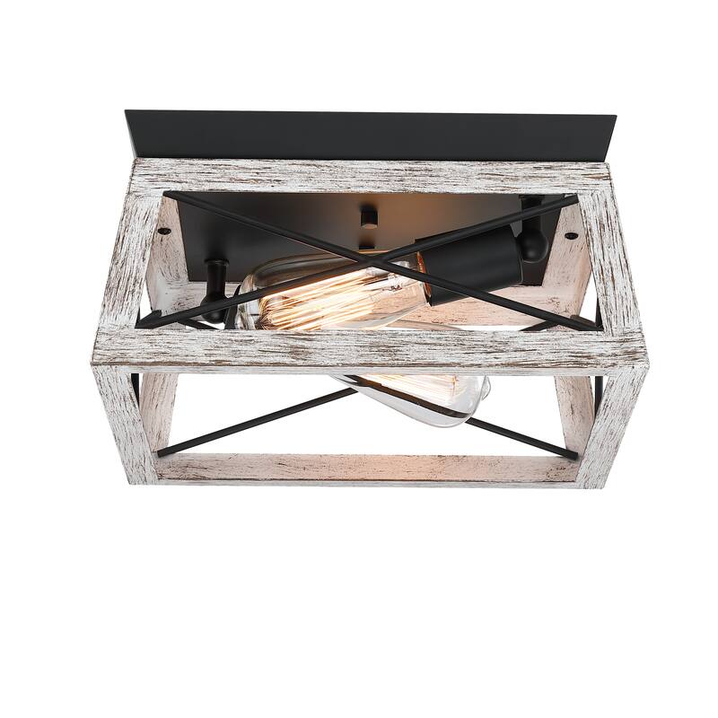 Mousse 12 in. W. 2-Light Flush Mount with Matte Black Finish and Barnwood Accents - Wood+ Matte Black