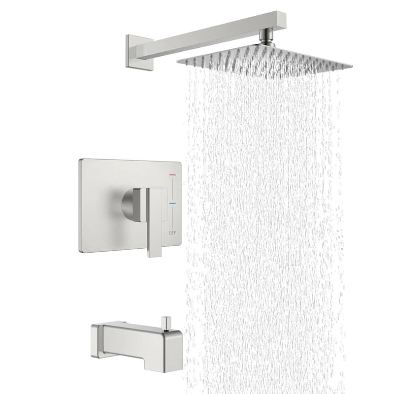 PROOX Wall Mount Tub and Shower Trim Kit with Single-Spray Shower Head - Brushed Nickel