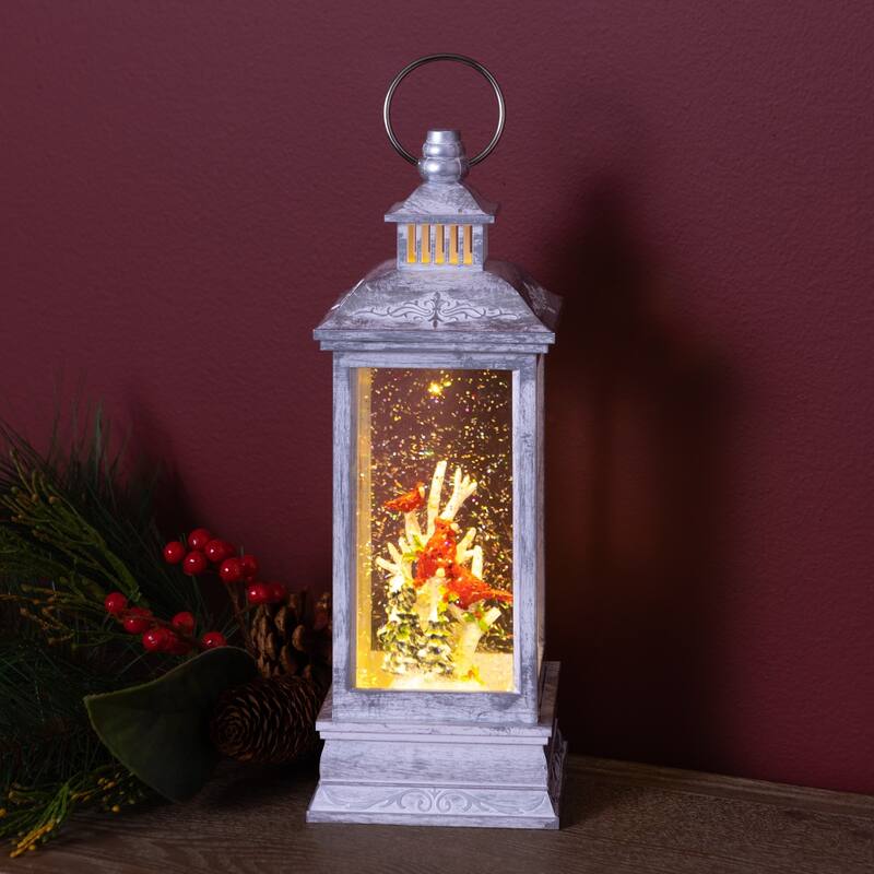 12.75" Cardinal on Branch Lantern Snow Globe