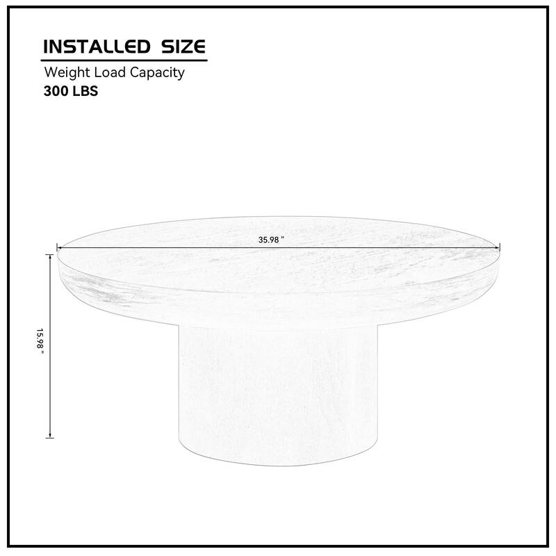 35.98inch Round Coffee Table with Cylindrical Leg,Wood Veneer Tabletop Table,Rounded Sofa Side Table