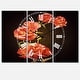 preview thumbnail 2 of 4, Designart 'Bright Poppies Flower' Cottage 3 Panels Oversized Wall CLock - 36 in. wide x 28 in. high - 3 panels