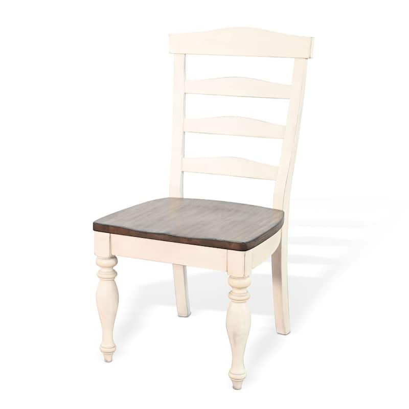 Dean Dining Chair Set of 2, Ladder Back, Dark Brown, White Solid Wood