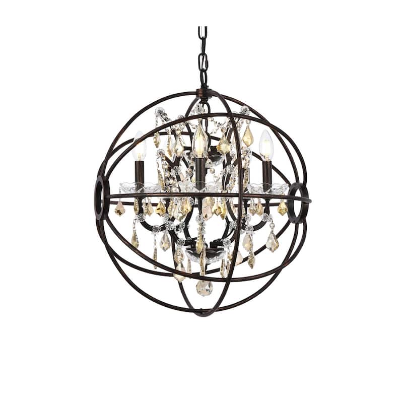Royce Edge 5 light Dark Bronze Pendant - dark bronze royal cut golden teak (smoky) crystals