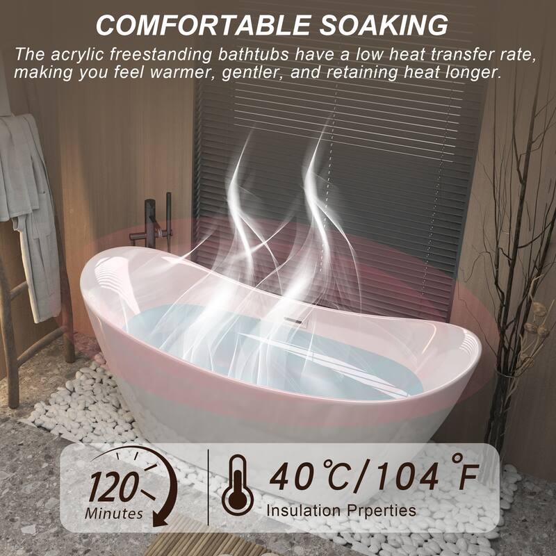 GDFStudio - Juliette Modern Freestanding Soaking Tub with Ergonomic Spa-Style Comfort - 59 "Acrylic freestanding tub