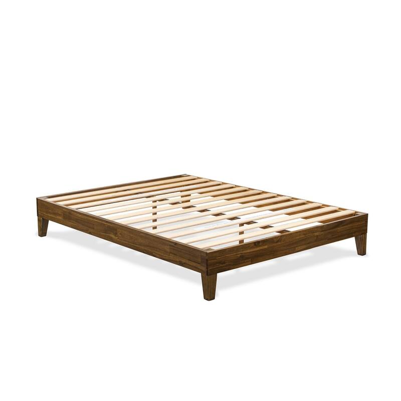 Queen Size Bed Frame - Solid Wood Legs, Walnut Finish - Platform Bed with Headboard